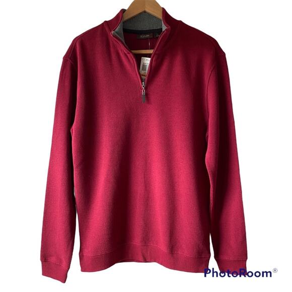 NWT Tasso Elba 1/4 Zip Sweater Pullover in Red Velvet Sz S Preppy - Picture 1 of 9